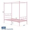 Twin size French Country Style Four Poster Metal Canopy Bed in Pink Finish