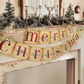 Christmas Decorations - Vintage Merry Christmas Banner - Retro Nostalgic Traditional Old Fashioned Victorian Xmas Holiday Clearance Decor for Indoor H