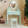 FCH Kids Vanity Set with Mirror and Lights and Stool, 5 Storage Drawers