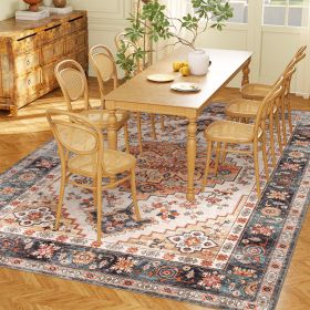 HOMCOM Area Rug 8x10, Machine Washable Rug, Non-Slip Boho Print Pattern Medallion Carpet for Living Room, Bedroom, Tawny Brown