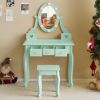 FCH Kids Vanity Set with Mirror and Lights and Stool, 5 Storage Drawers